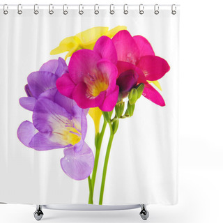 Personality  Bouquet Of Freesias Flower, Isolated On White Shower Curtains