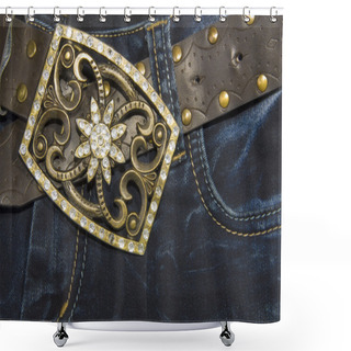 Personality  Jeans With A Belt Shower Curtains