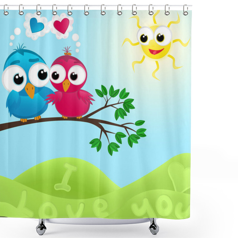 Personality  Couple of birds in love. Vector illustration. shower curtains