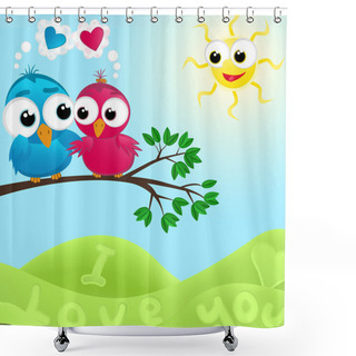 Personality  Couple Of Birds In Love. Vector Illustration. Shower Curtains