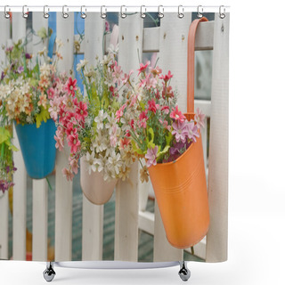 Personality  Hanging Flower Pots With Fence Shower Curtains