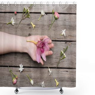 Personality  Flowers And Human Hand Shower Curtains