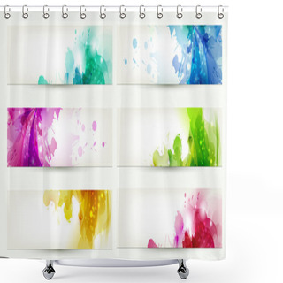 Personality  Set Of Six Banners, Abstract Headers With Varicolored Blots Shower Curtains