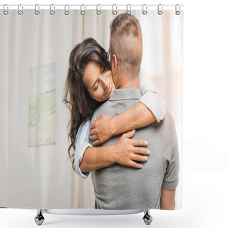 Personality  Happy Couple Hugging At Home Shower Curtains