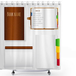 Personality  Set Of Brown Leather Notebook On White Background Shower Curtains