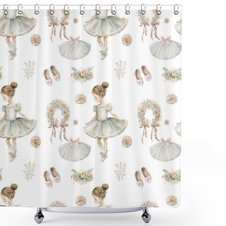 Personality  A Watercolor Illustration Of A Ballerina With A Bouquet Of Flowers And A Bouquet Of Flowers Pattern, Scrapbooking Paper Shower Curtains
