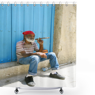 Personality  Old Cuban Icon Man Smoking Cigar Shower Curtains