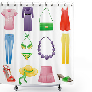 Personality  Women's Clothes And Accessories Summer Icon Set. Shower Curtains