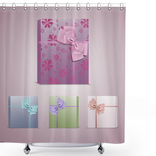 Personality  Set Of Colorful Gift Boxes With Bows And Ribbons Shower Curtains