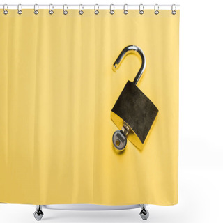 Personality  Metallic Locker With Key Isolated On Yellow Shower Curtains