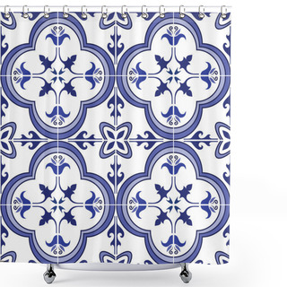 Personality  Seamless Pattern. Traditional Ornate Portuguese Tiles Azulejos. Vector Illustration. Shower Curtains
