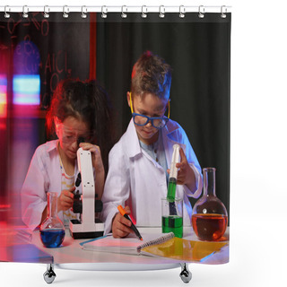 Personality  Children Doing Chemical Research In Laboratory. Dangerous Experiment Shower Curtains