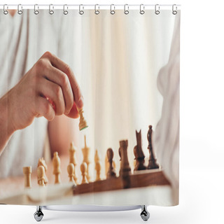 Personality  Man Moving Chess Figure During Game Shower Curtains