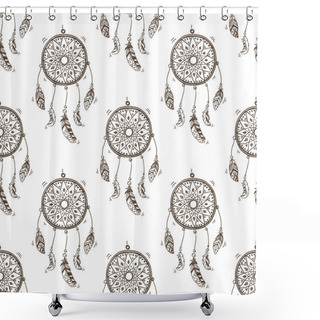 Personality  Seamless Pattern With Dreamcatcher. Shower Curtains