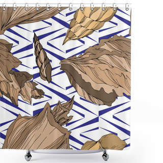 Personality  Vector Summer Beach Seashell Tropical Elements. Brown Beige Engr Shower Curtains
