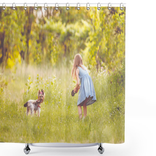 Personality  Little Girl Running With The Dog In The Countryside Shower Curtains