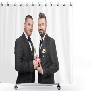 Personality  Homosexual Couple Holding Wedding Rings Shower Curtains