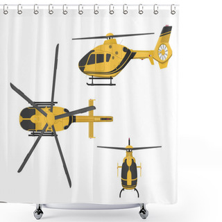 Personality  Orange Helicopter On A White Background. Side, Front, Top View Shower Curtains