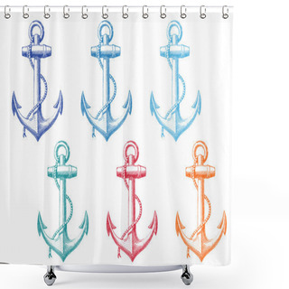 Personality  Vintage Anchor With Rope, Vector Set Shower Curtains