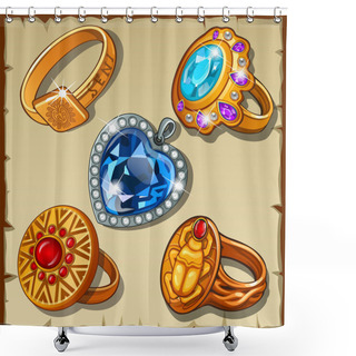 Personality  Classic And Antique Rings With Symbols And Precious Stones Shower Curtains