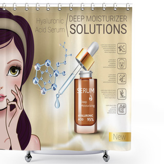 Personality  Vector Illustration With Manga Style Girl And Hyaluronic Acid Serum Shower Curtains