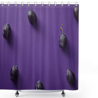 Personality  Top View Of Ripe Plums On Violet Surface Shower Curtains