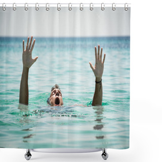 Personality  Drowning Man In Sea Shower Curtains