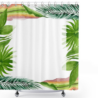 Personality  Palm Beach Tree Leaves Jungle Botanical. Watercolor Background Illustration Set. Frame Border Ornament Square. Shower Curtains