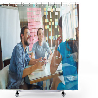 Personality  Young Business Partners Sharing Ideas Shower Curtains