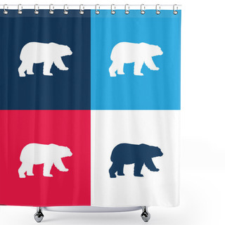 Personality  Bear Black Shape Blue And Red Four Color Minimal Icon Set Shower Curtains
