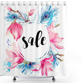 Personality  Watercolor Greeting Card With Blooming Flowers Magnolia Shower Curtains