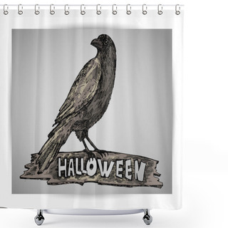 Personality  Halloween Crow On Grey Background. Vector Illustration Shower Curtains