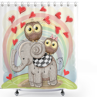 Personality  Cute Cartoon Elephant And Two Owls Shower Curtains