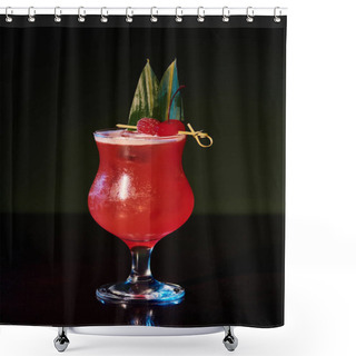 Personality  Esthetic Singapore Sling Cocktail With Fresh Raspberries On Black Background, Concept Shower Curtains