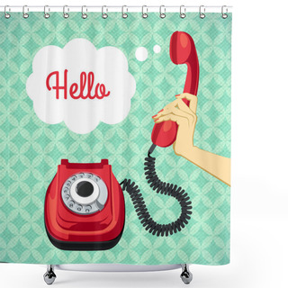Personality  Hand Holding Old Telephone Shower Curtains