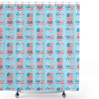 Personality  Seamless Background Pattern With Mustache, Glasses, Hats Made Of Usa Flags On Blue  Shower Curtains