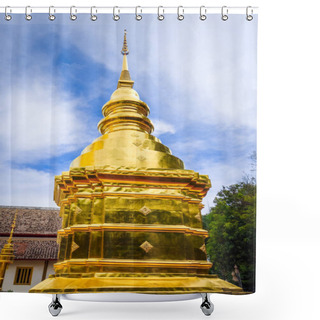 Personality  Wat Phra Singh Golden Stupa In Chiang Mai, Thailand Shower Curtains