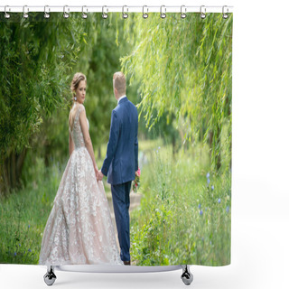 Personality  Beautiful Wedding Couple Outdoor Portrait Shower Curtains
