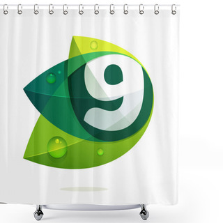 Personality  Number Nine With Green Leaves And Dew Drops. Shower Curtains