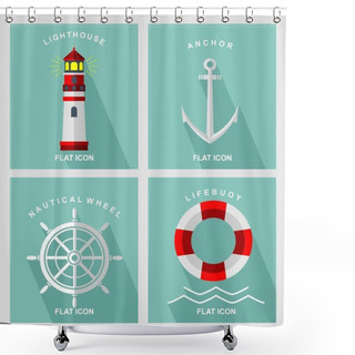 Personality  Nautical Element Flat Icon Shower Curtains