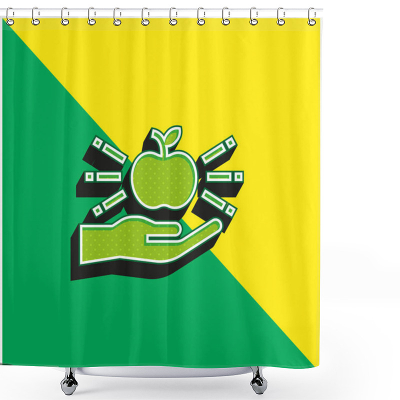 Personality  Apple Green and yellow modern 3d vector icon logo shower curtains