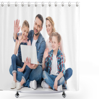 Personality  Family Using Laptop   Shower Curtains