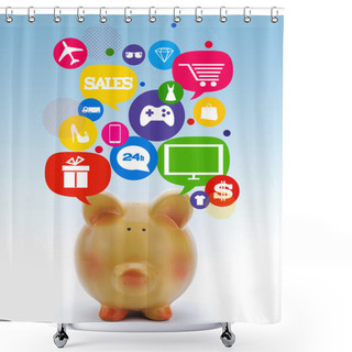 Personality  Piggy Bank With Sale Icons In Talk Bubbles Shower Curtains