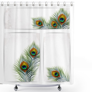 Personality  Set Of Vector Peacock Feathers With Space For Text. EPS 10 Shower Curtains