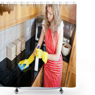 Personality  Charming Woman Doing Housework Shower Curtains
