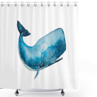 Personality  Watercolor Drawing Of Blue Sperm Whaleisolated On White Background. Handmade Illustration Of Blue Sperm Whale (cachalot). Shower Curtains