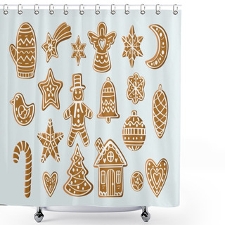 Personality  Set With Gingerbread Figures Shower Curtains