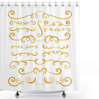 Personality  Set Of Gold Textured Hand Drawn Vignettes Shower Curtains