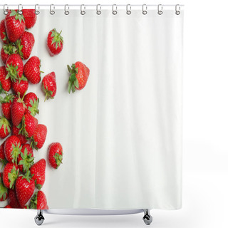 Personality  Flat Lay Composition With With Tasty Ripe Strawberries On Light Background Shower Curtains