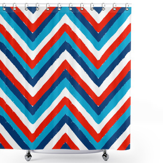 Personality  Blue White Red Painted Chevron Pattern Shower Curtains